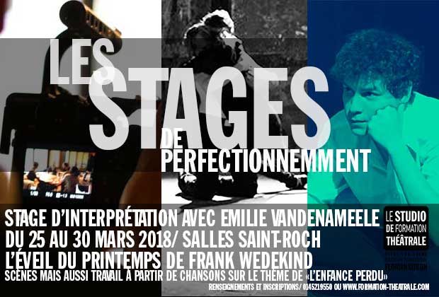 INTERPRETATION/ Stage avec Emilie Vandenameele/Du 26 au 30 Mars 2018/ Travail à partir de L’éveil du printemps de Frank Wedekind/ 
