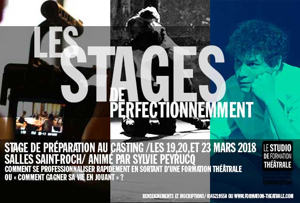 Stage de préparation au casting /LES 19,20,ET 23 MARS 2018
professionnaliser rapidement en sortant d’une formation théâtrale 
ou « comment gagner sa vie en jouant » ?