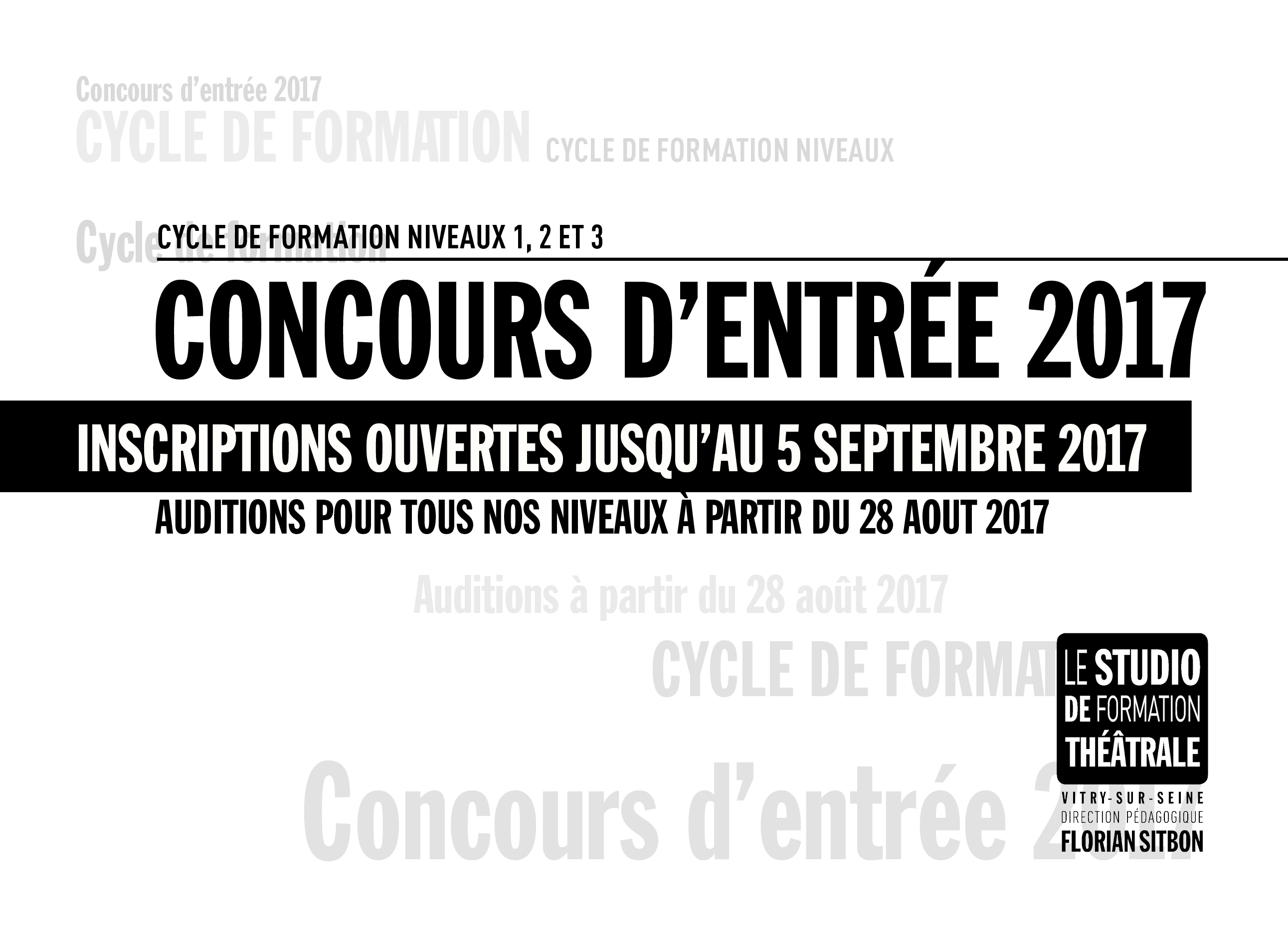 Concours d'entrée 2017 //SESSION DE SEPTEMBRE// : inscriptions  ouvertes jusqu’au 5 septembre 2017 !
